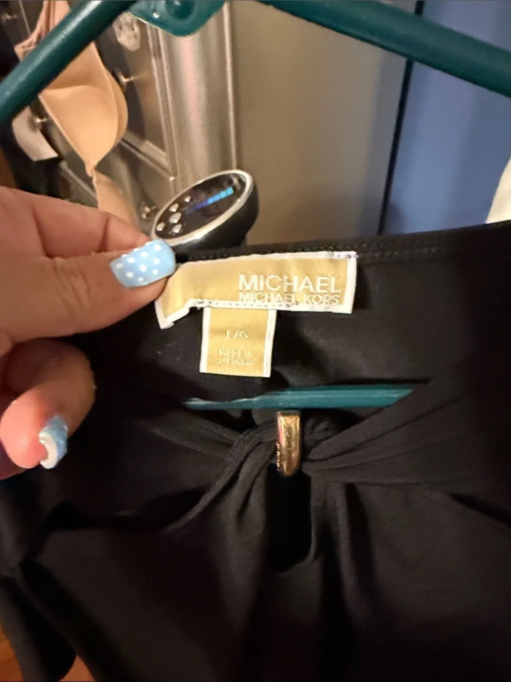 Michael Kors Black Short Sleeve Top with Front Keyhole Ring